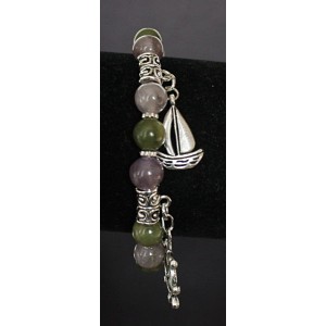 Браслет из нефрита и аметиста, шарик 8мм, с 2-мя подвесками