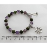 Браслет из нефрита и аметиста, шарик 8мм, с 2-мя подвесками