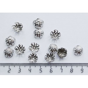 Шапочки для бусин ажурные "цветы" 10x4mm цвет ант.серебро