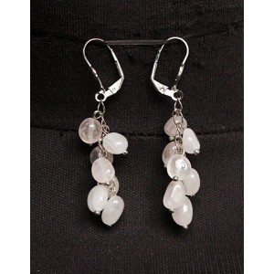 Серьги из розового кварца, овалы, на цепочке