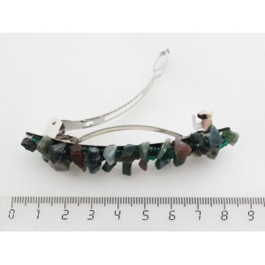 Заколка 77мм с яшмой зеленой, галтовка+бисер