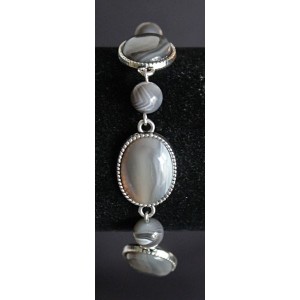 Браслет из агата серо-коричневого (ботсванский), овалы 18х13мм, цепочка