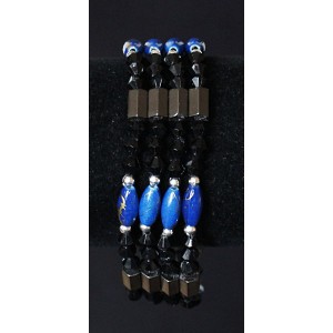 Браслет из гематита (магнитный) + бусины пластик, цвет синий