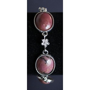 Браслет из родонита, овалы 18х13мм, цепочка