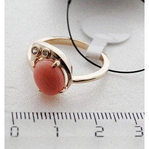 Кольцо с кораллом (оранжевый) "полумесяц"