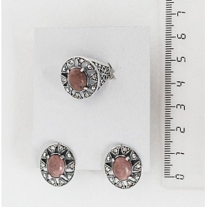 Кольцо и серьги из родонита, овал 10х8мм