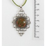 Кулон из унакита, круг 18мм, оправа "ромб с узором"