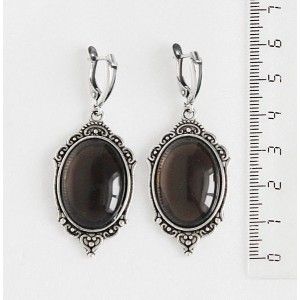 Серьги из раухтопаза, овал 25х18мм, оправа "медальон", швензы посеребрение