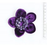 Брошь из аметиста и бархата "цветок", диаметр 9см