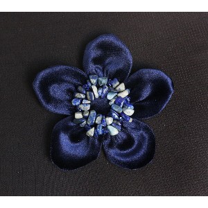 Брошь из лазурита и бархата "цветок", диаметр 9см