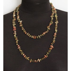 Бусы из унакита длинные 120см, галтовка мелкая