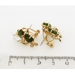 Серьги из жемчуга белого и нефрита "3 жемчужины 2 листа сердечко"