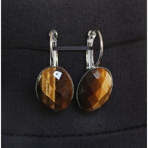 Cерьги из тигрового глаза, овал 18х13мм огранка замок петелька