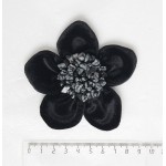 Брошь из обсидиана снежного и бархата "цветок", диаметр 9см