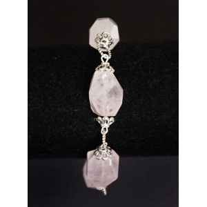 Браслет из розового кварца, камни 15-18мм с крупной огранкой