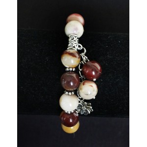 Браслет из яшмы вишнево-желтой (мукаит), шарик 10мм, с подвеской