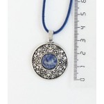 Кулон из лазурита (бело-синий), круг 20мм, оправа "штурвал" цвет бронза 