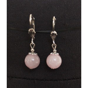 Cерьги из розового кварца, шарик 10мм, шапочка "ромашка"