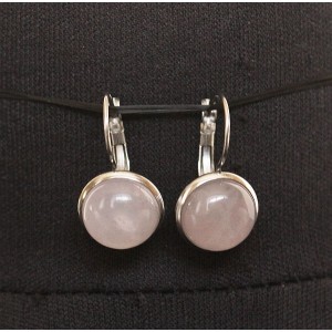 Cерьги из розового кварца, круг 12мм, нерж. сталь