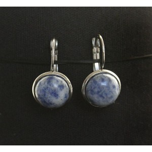 Cерьги из лазурита (бело-синий), круг 12мм, нерж. сталь