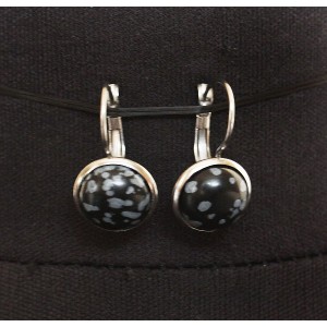Серьги из обсидиана снежного, круг 12мм, нерж. сталь