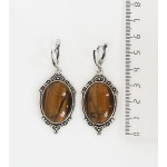 Серьги из тигрового глаза "медальон", овал 25х18мм, швензы посеребрение