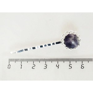 Заколка-невидимка с аметистом (темный, гладкий), круг 12мм