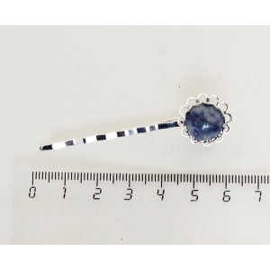 Заколка-невидимка с лазуритом (бело-синий), круг 12мм