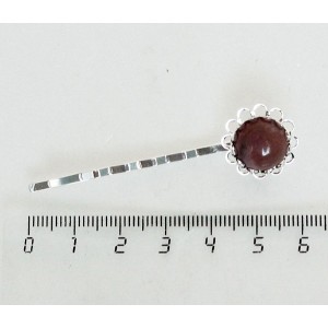 Заколка-невидимка с родонитом, круг 12мм