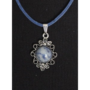 Кулон из лазурита (бело-синий) "2 цветка", круг 12мм