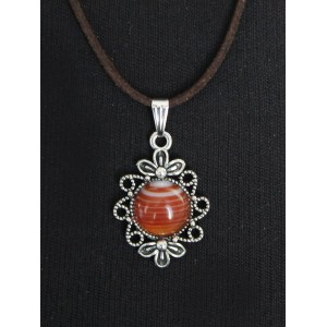 Кулон из сердолика "2 цветка", круг 12мм