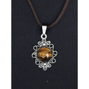 Кулон из тигрового глаза "2 цветка", круг 12мм