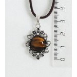 Кулон из тигрового глаза "2 цветка", круг 12мм