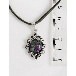 Кулон из цоизита "2 цветка", круг 12мм