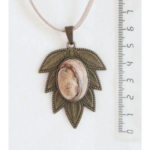 Кулон из яшмы песочной "лист", овал 25х18мм, цвет бронза