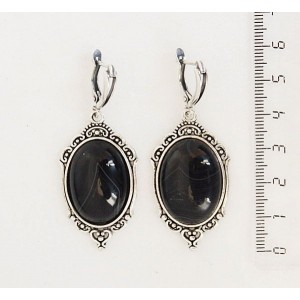 Серьги из агата черного, овал 25х18мм, оправа "медальон", швензы посеребрение