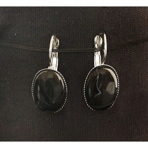 Серьги из агата черного, овал 18х13мм замок петелька