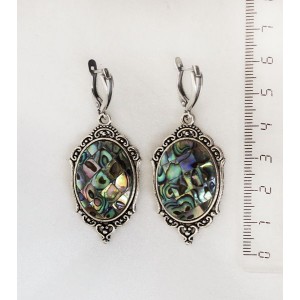 Серьги из гелиотиса, овал 25х18мм, оправа "медальон", швензы посеребрение