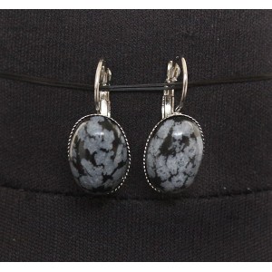 Серьги из обсидиана снежного, овал 18х13мм замок петелька
