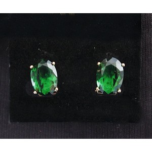 Серьги из циркона зеленого "овал простой" замок гвоздик+лапка