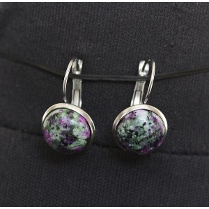 Cерьги из цоизита, круг 12мм, нерж. сталь