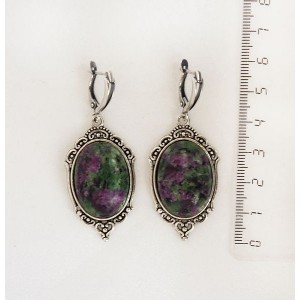 Cерьги из цоизита, овал 25х18мм, оправа "медальон", швензы посеребрение