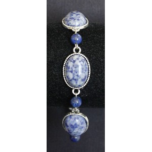 Браслет из лазурита (бело-синий), овалы 18х13мм + шарик 6мм, цепочка