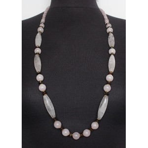 Колье длинное из розового кварца (бочонки 40мм) и агата тонированного (шайбочки)