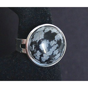 Кольцо с обсидианом снежным, круг 18мм, безразмерное