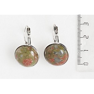 Серьги из унакита, круг 18мм, замок петелька