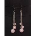 Серьги из розового кварца "3 цепочки"