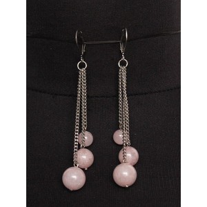 Серьги из розового кварца "3 цепочки"