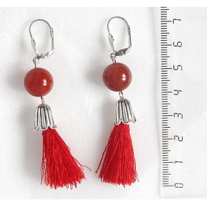 Серьги из сердолика, шарик 12мм+кисточка