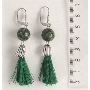 Cерьги из цоизита, шарик 12мм+кисточка